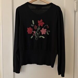 Vintage Ctn Silk Floral Ribbon Embroidered Cardigan Women L Grandmacore Novelty